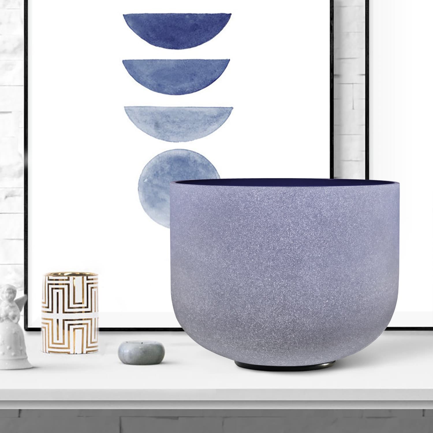 CVNC A Note Third-eye Chakra Indigo Color Frosted Crystal Singing Bowl  For Chakra Healing Meditation