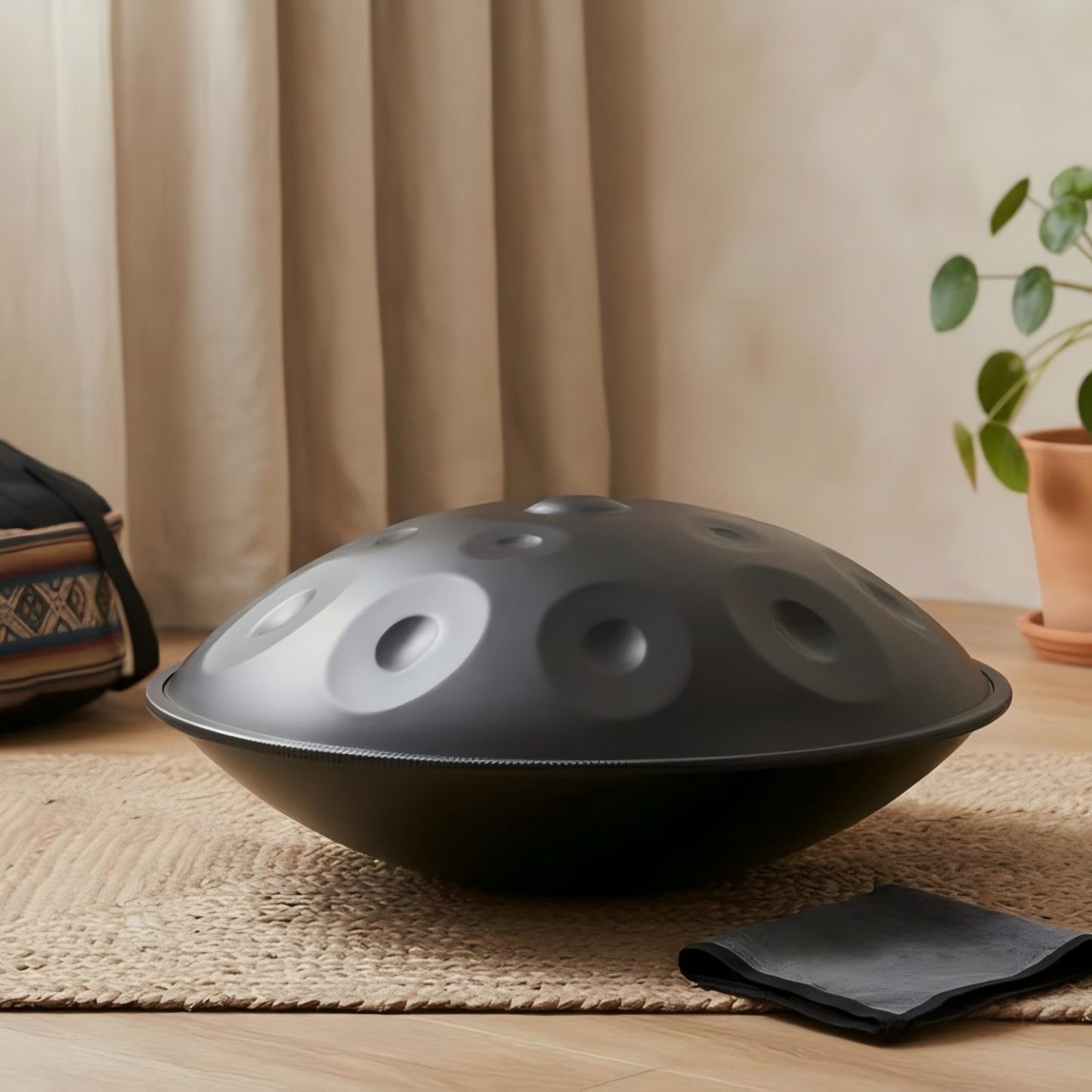 CVNC Harmonic Handpan Black Color 9 Notes Steel Tongue Percussion Drum 22 Inch With Free Bag For Meditation Healing