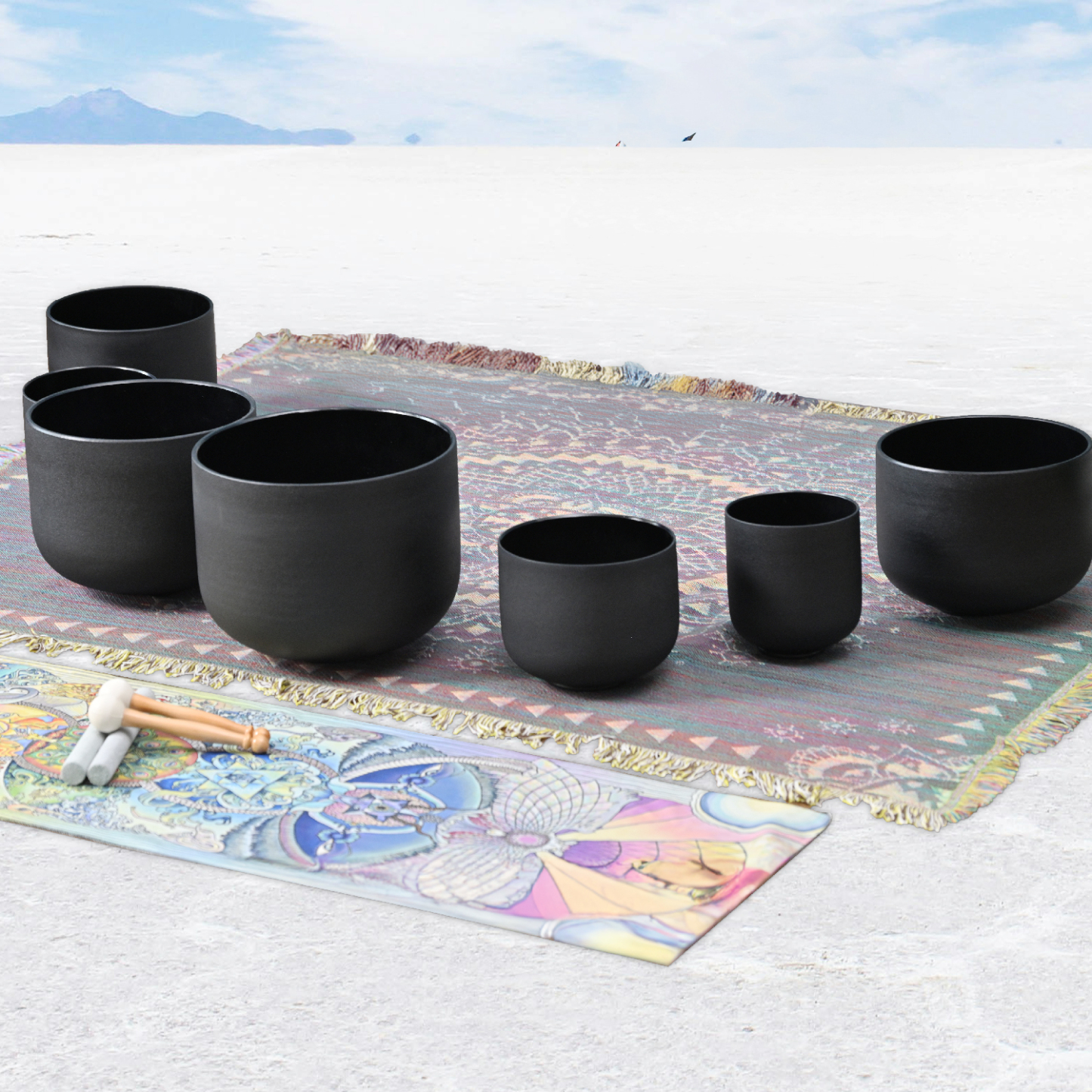 CVNC Black Quartz Crystal Singing Bowl Chakra Set