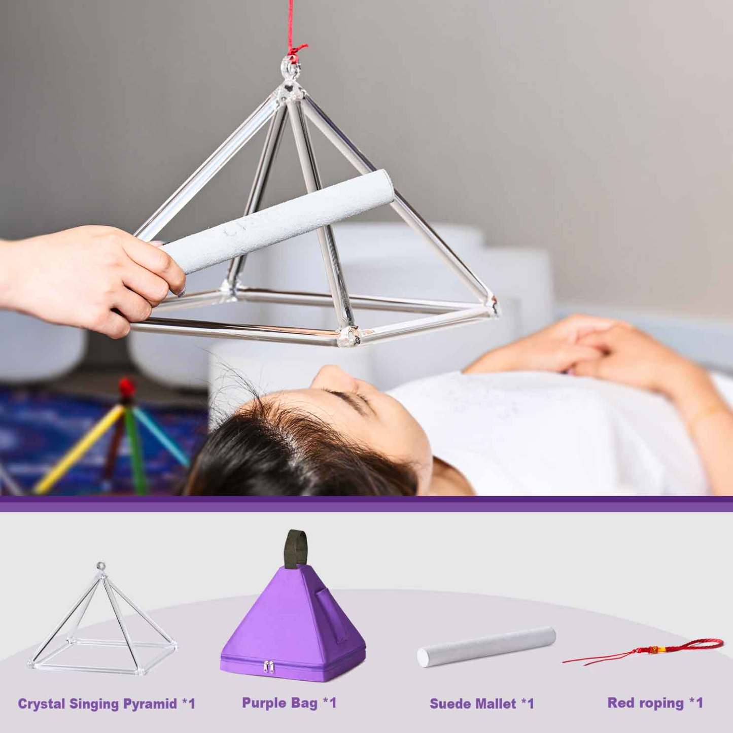CVNC Triangle Clear Crystal Singing Pyramid With Carrier Bag For Meditation Healing