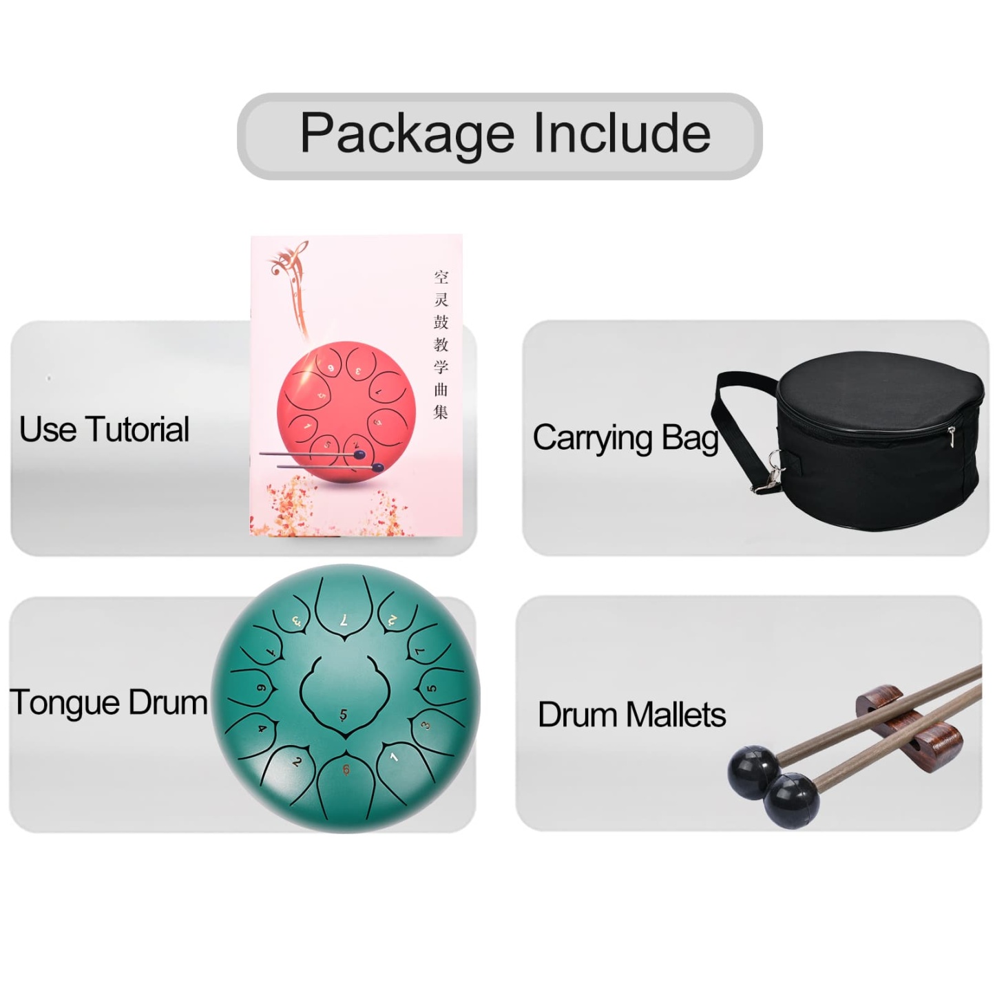 CVNC 12 Inches 13 Notes Green Lotus Steel Tongue Drum Percussion Instrument Hand Pan Drum with Free Padded Travel Bag & Mallets