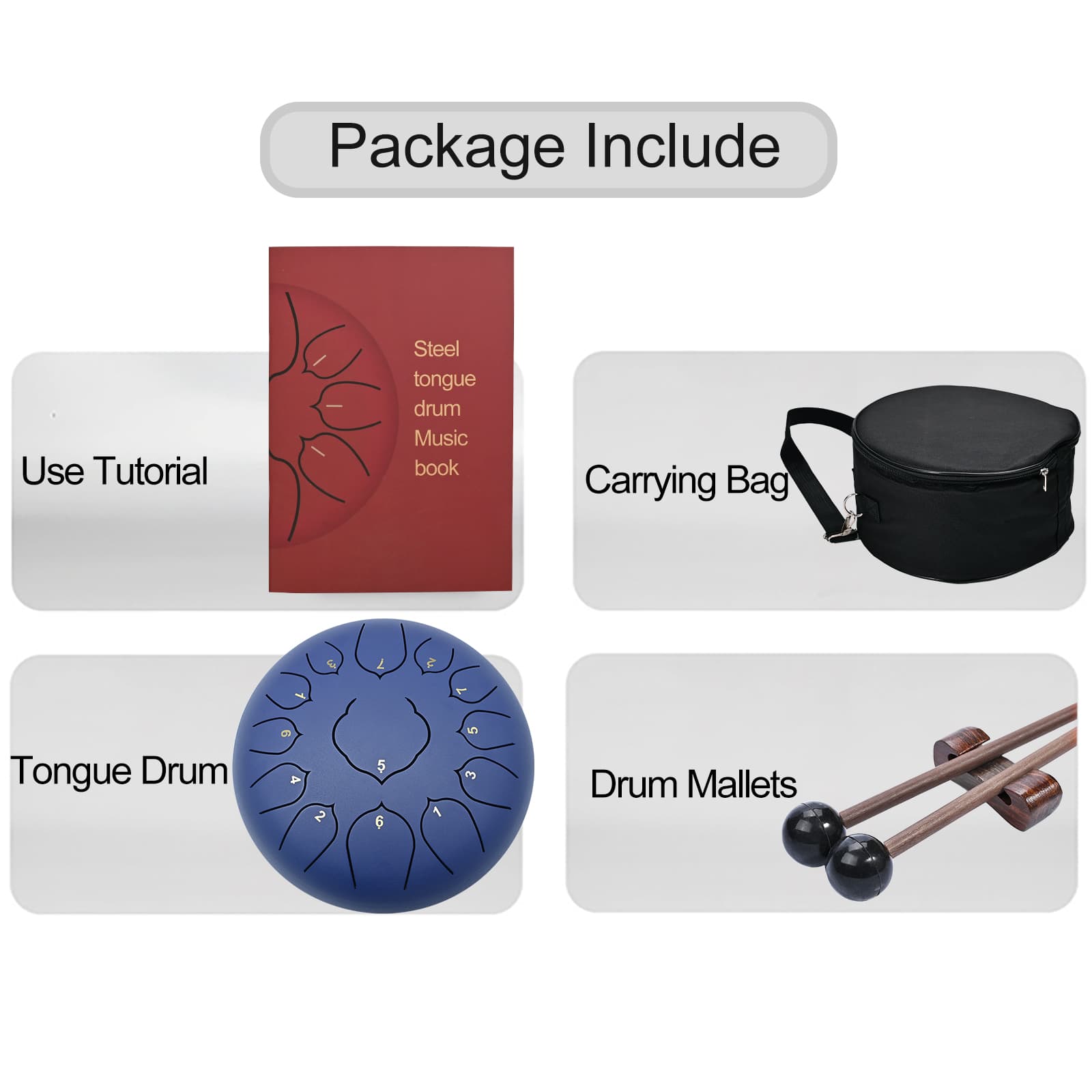 CVNC 12 Inches 13 Notes Blue Lotus Steel Tongue Drum Percussion Instrument Hand Pan Drum with Free Padded Travel Bag & Mallets