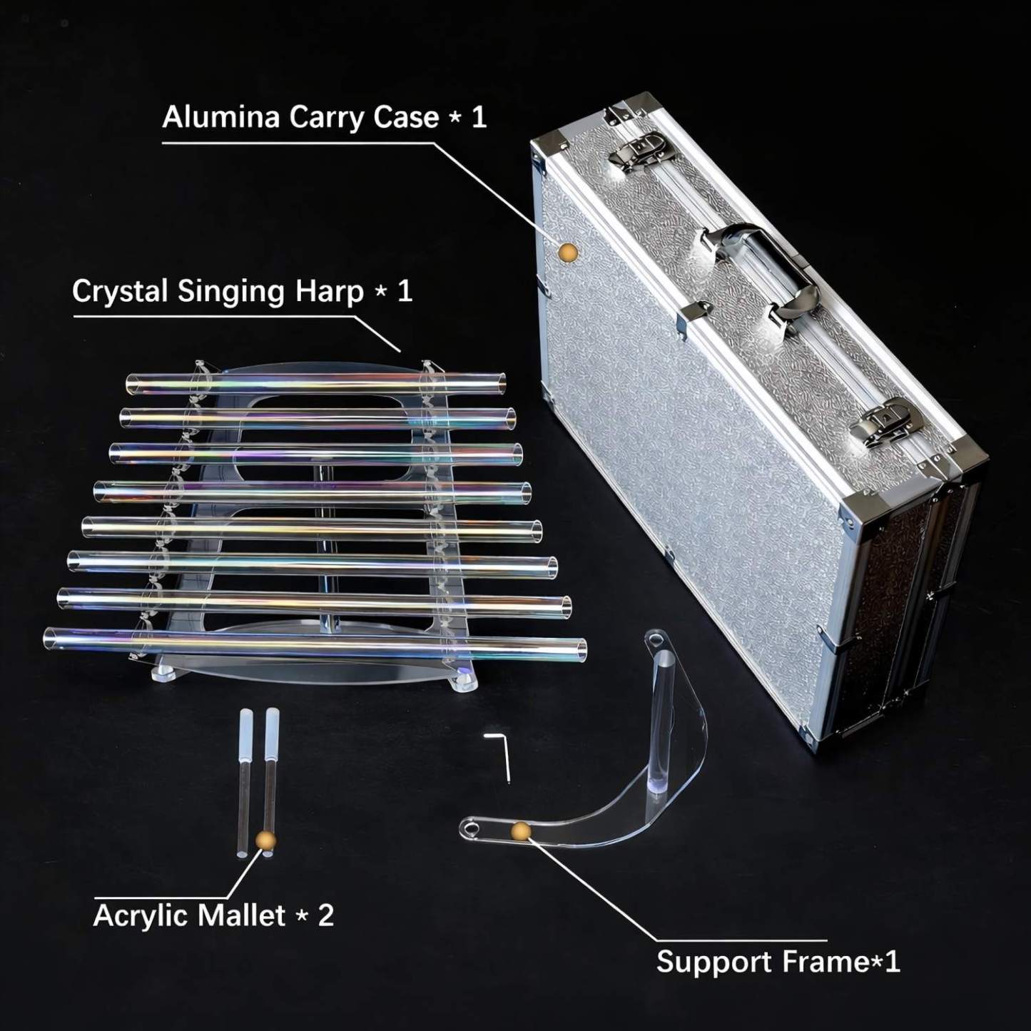 CVNC Clear Cosmic Light Crystal Singing Harp With 8 Notes & Alumina Alloy Box For Meditation Healing