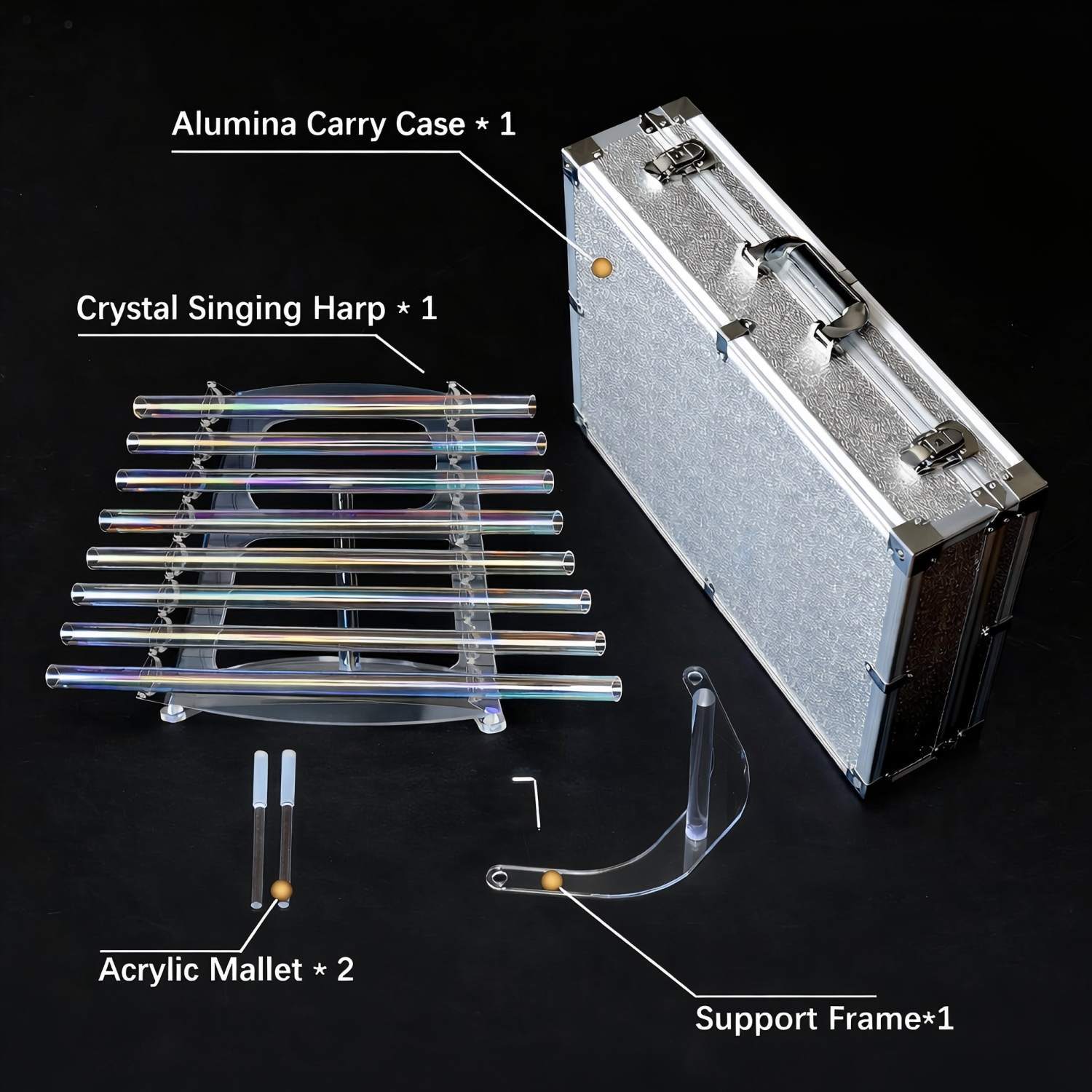CVNC Clear Cosmic Light Crystal Singing Harp With 8 Notes & Alumina Alloy Box For Meditation Healing