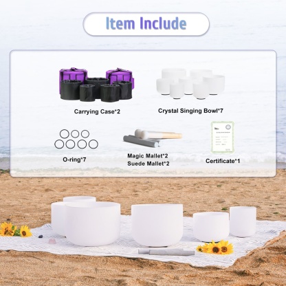 CVNC 7 PCS 6-12 Inch Pattern Frosted Crystal Singing Bowl Set With Carrier Bag For Sound Healing