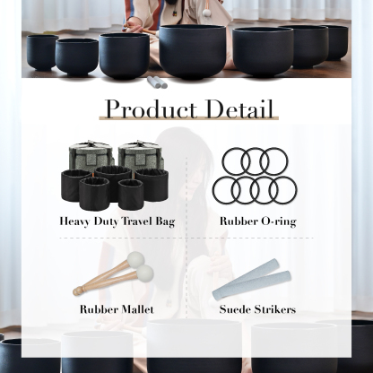 CVNC Black Quartz Crystal Singing Bowl Chakra Set