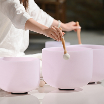CVNC 7 PCS Pink Gemstone Fusion Crystal Singing Bowl Set With Carrier Bag