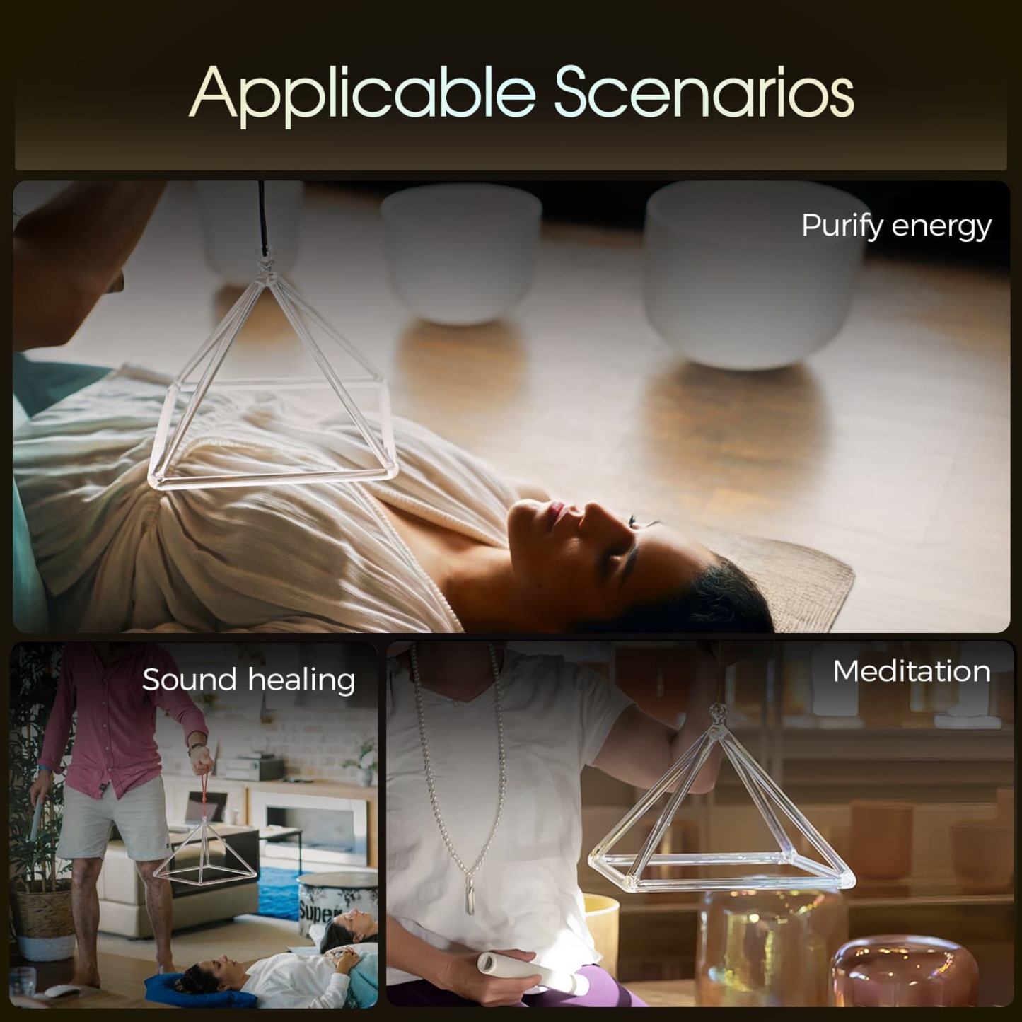 Clear Quartz Crystal Singing Pyramid with Carrier Bag – Sound Healing Instrument