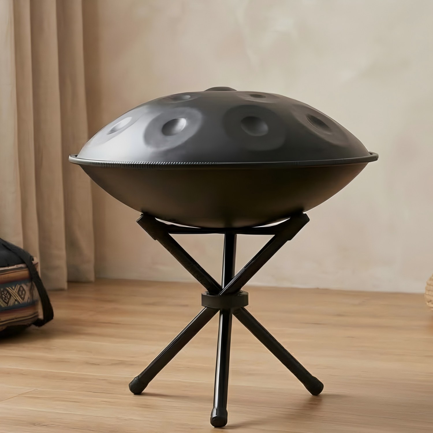 CVNC Harmonic Handpan Black Color 9 Notes Steel Tongue Percussion Drum 22 Inch With Free Bag For Meditation Healing