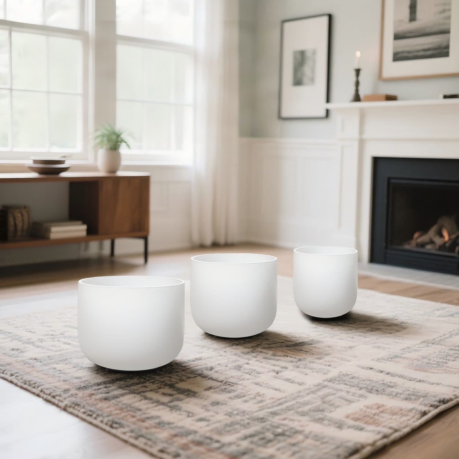 CVNC 6"A 7"C 8"F  Frosted Quartz Crystal Singing Bowl Set With Carrier Bag