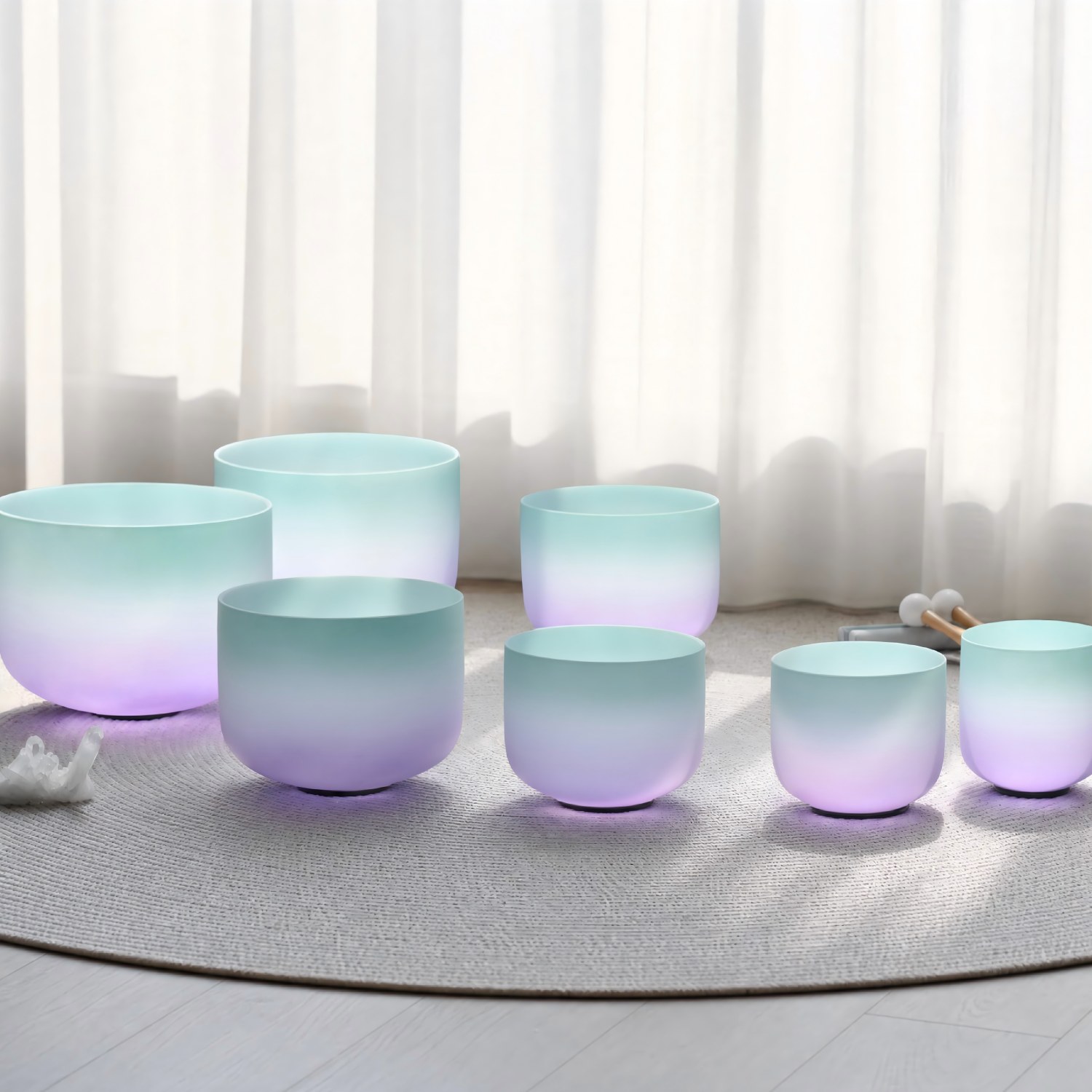 CVNC SaharaIrisBlue Frosted Crystal Singing Bowl Set