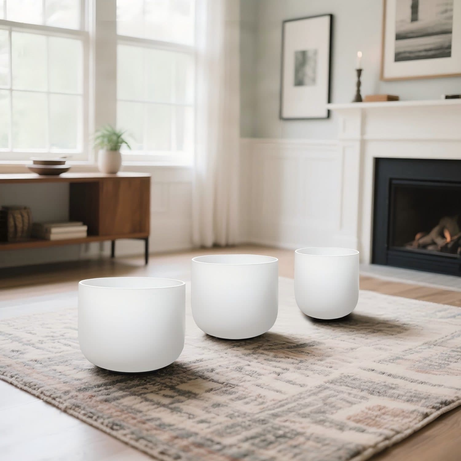 CVNC 6"A 7"C 8"F  Frosted Quartz Crystal Singing Bowl Set With Carrier Bag