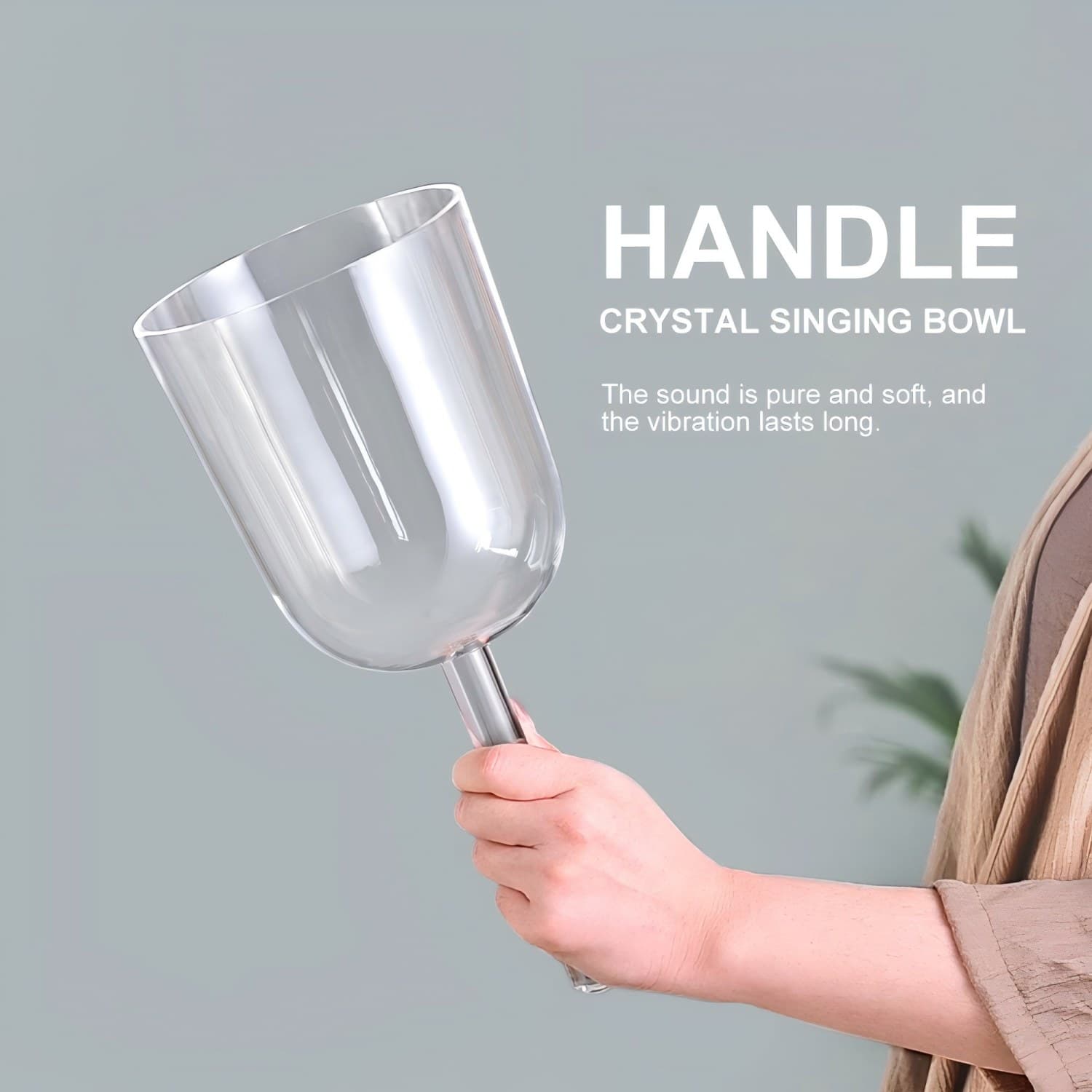 CVNC Handle Clear Crystal Singing Bowl With Carrier Bag For Chakra Healing Meditation