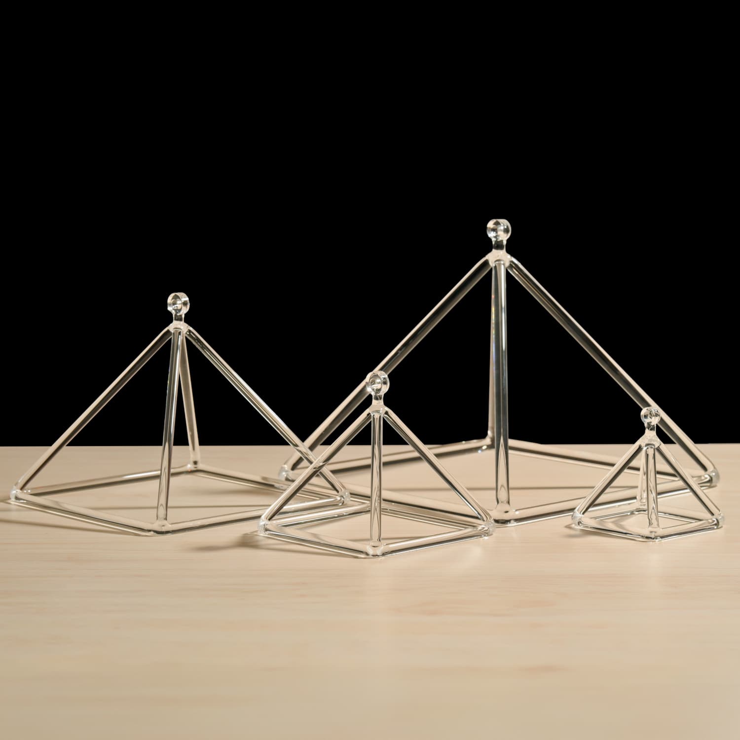 Clear Quartz Crystal Singing Pyramid Set with Carrier Bag
