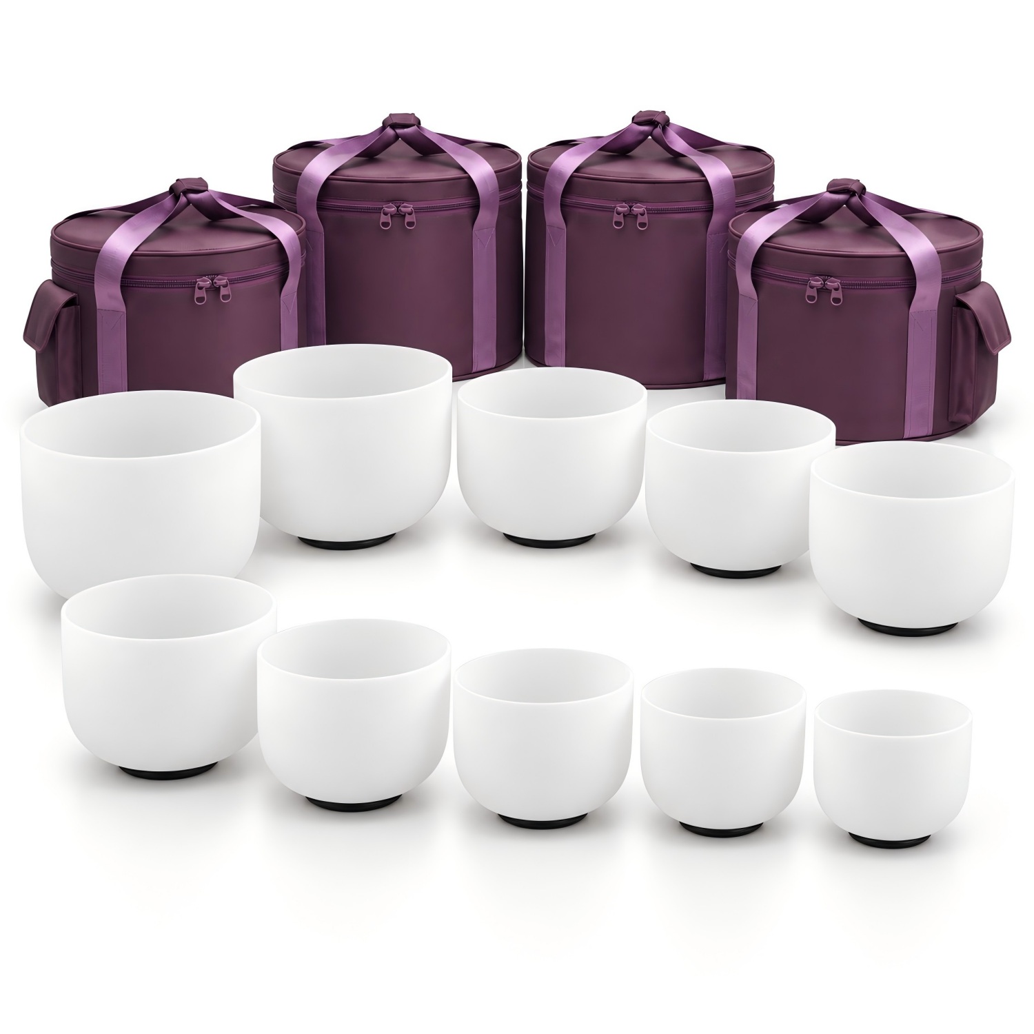 CVNC 7-14 Inch 12 PCS Frosted White Crystal Singing Bowl Set With Carrier Bag
