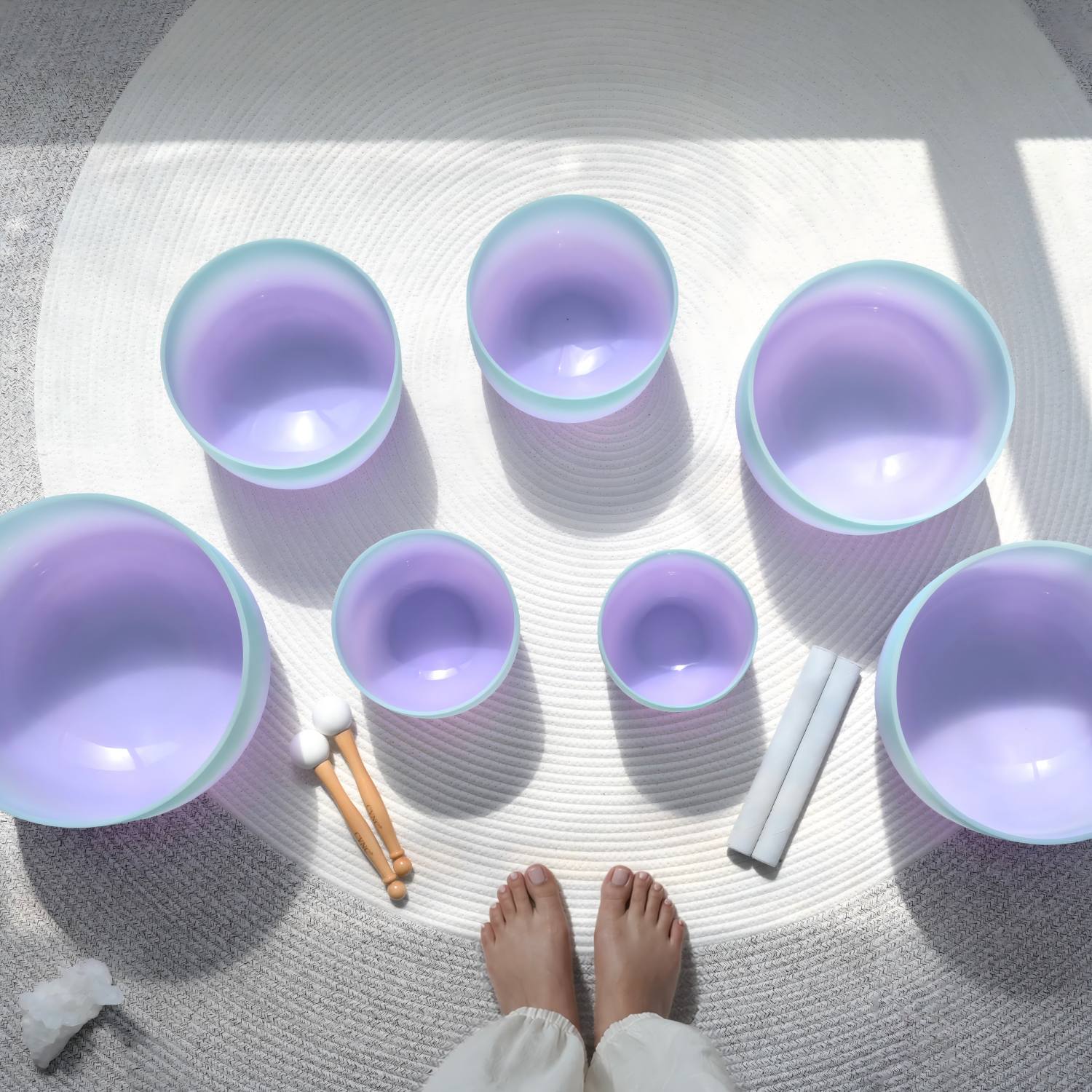 CVNC SaharaIrisBlue Frosted Crystal Singing Bowl Set