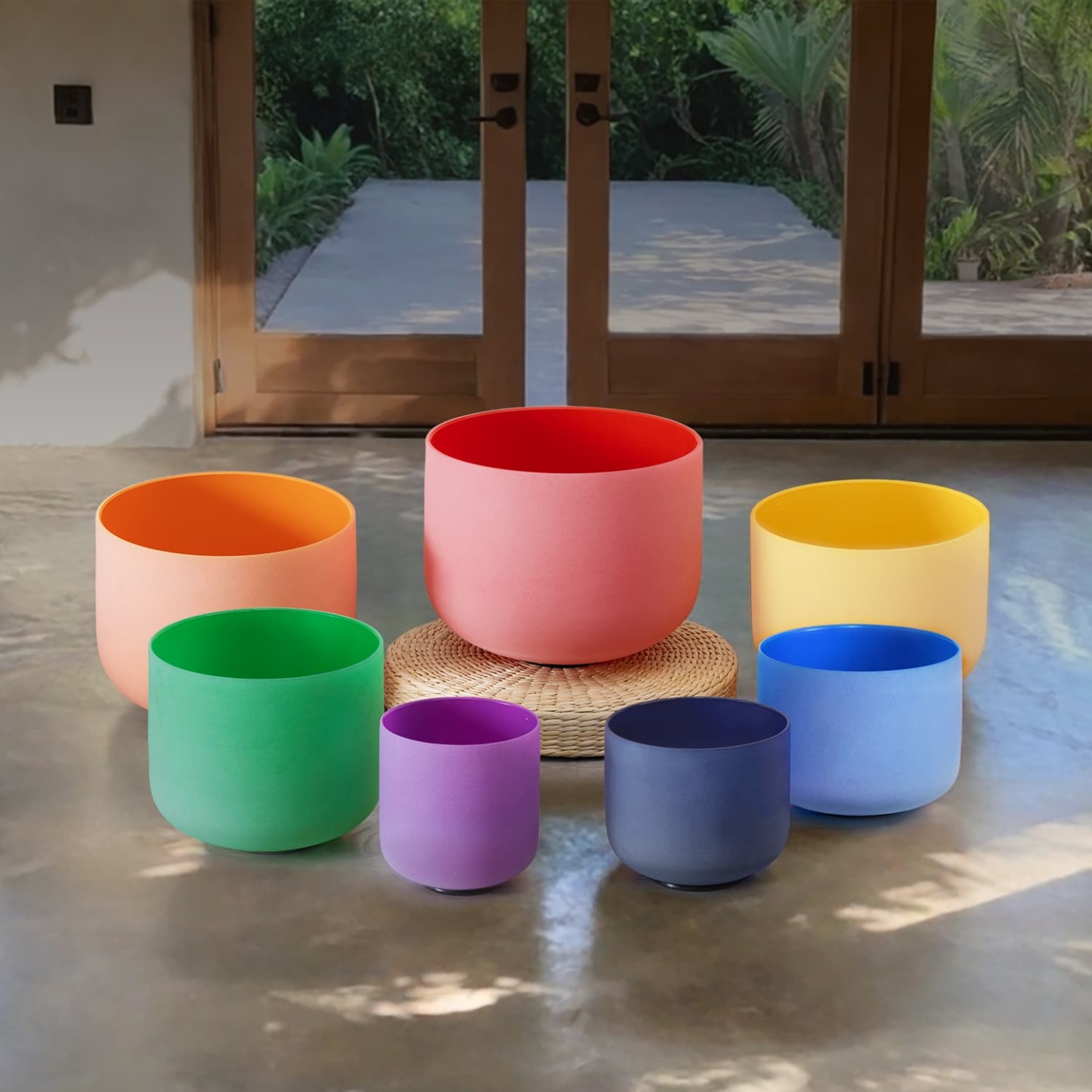 CVNC 7 PCS 6-12 Inch Colored Frosted Crystal Singing Bowl Set