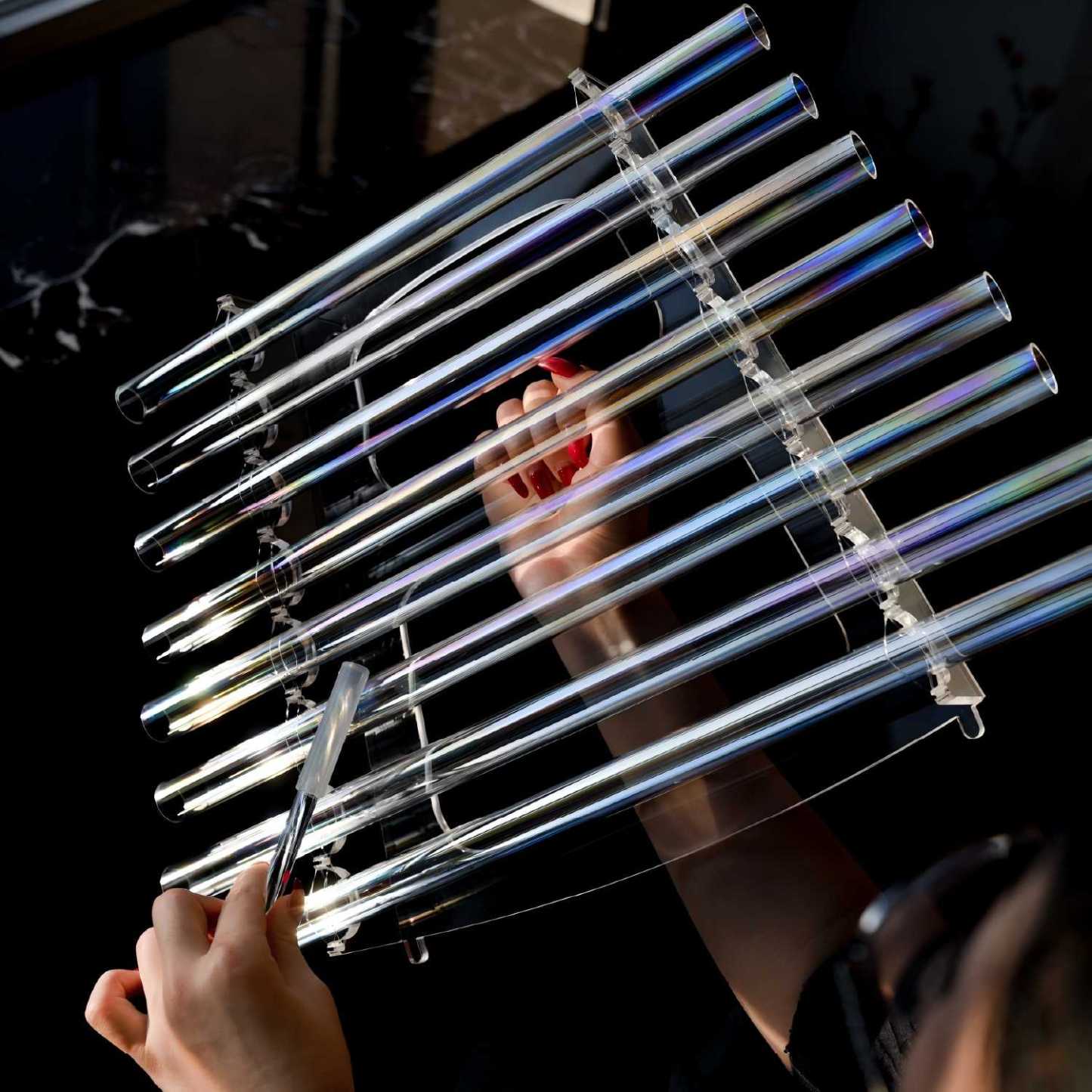 CVNC Clear Cosmic Light Crystal Singing Harp With 8 Notes & Alumina Alloy Box For Meditation Healing