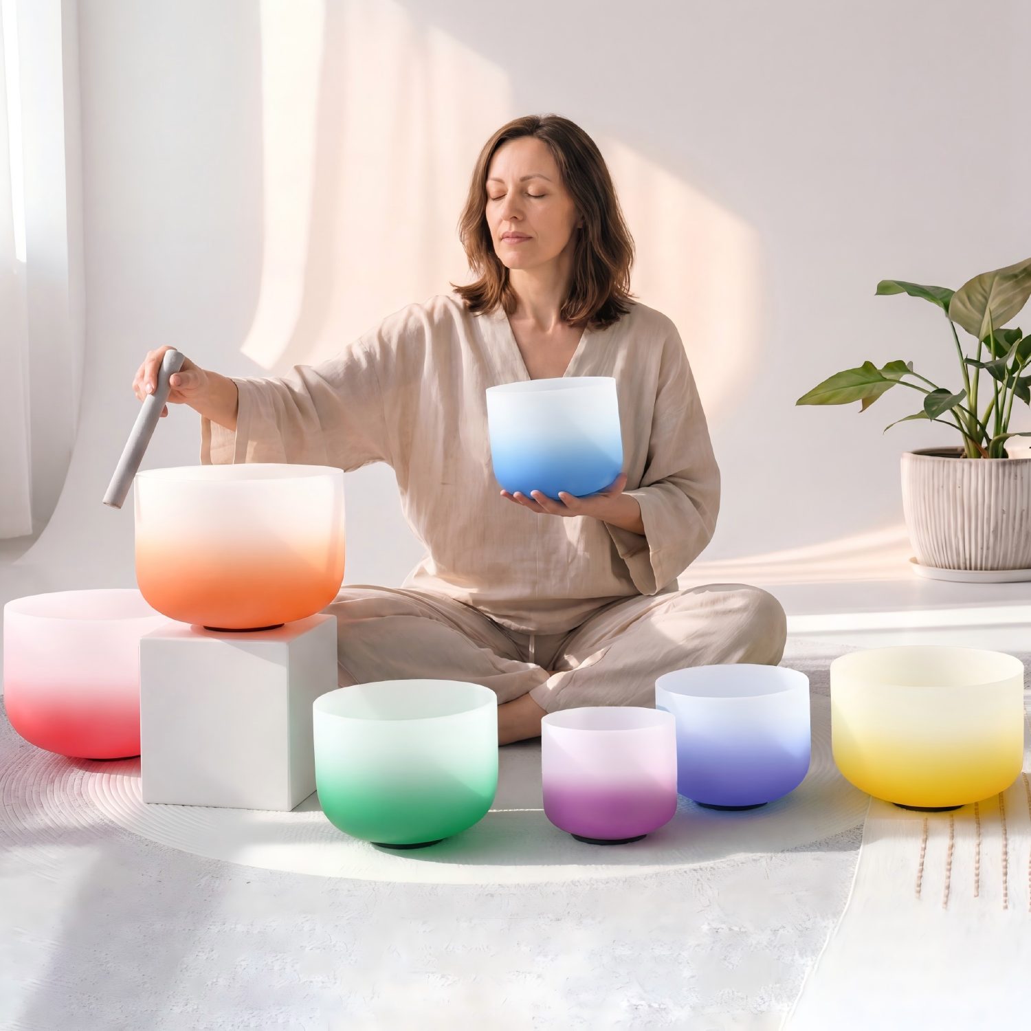 CVNC 7-12 Inch Aria Gradient Design Chakra Crystal Singing Bowl Set