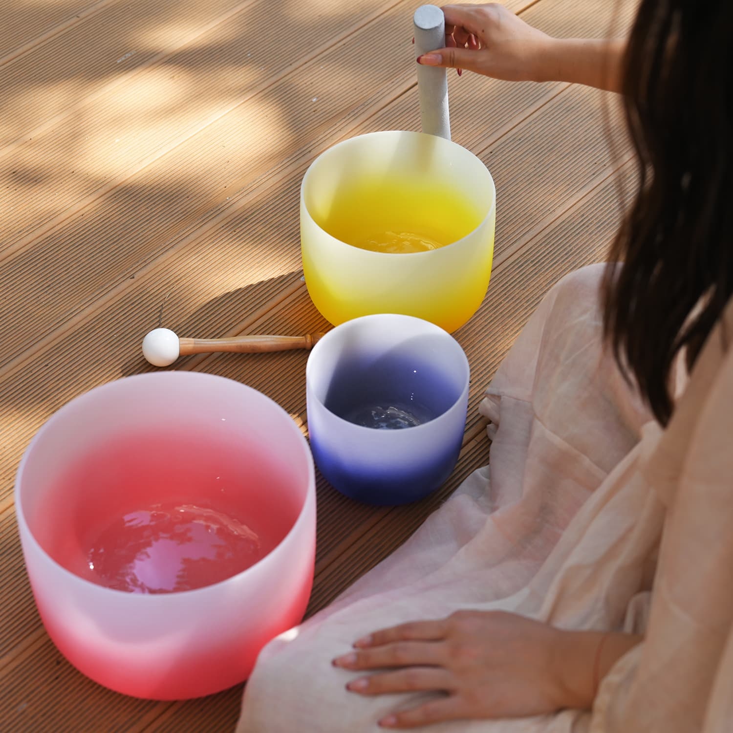 CVNC 6-10 Inch 3-Note Perfect Pitch Chakra Crystal Singing Bowl Set with Carrier Bag