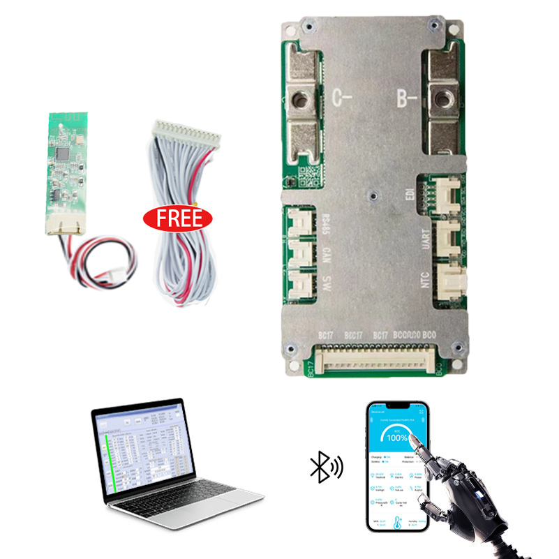 BMS lifepo4/Liion 17S 60A 80A 100A built-in Bluetooth with UART, RS485, CAN, Discharge Switch,balancing function
