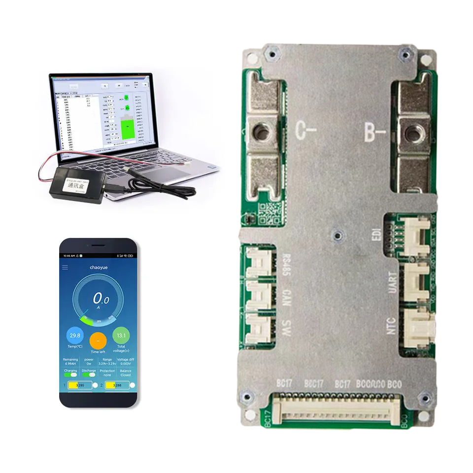 BMS lifepo4/Liion 17S 60A 80A 100A built-in Bluetooth with UART, RS485, CAN, Discharge Switch,balancing function