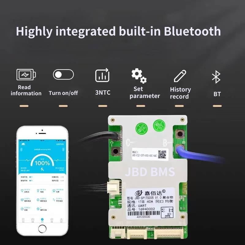 JBD Battery Management Systems UART/BT 18650 Smart BMS Board 40A/50A/80A 16S 48V Lifepo4/Ion JiaBaiDa BMS For Lithium Batteries
