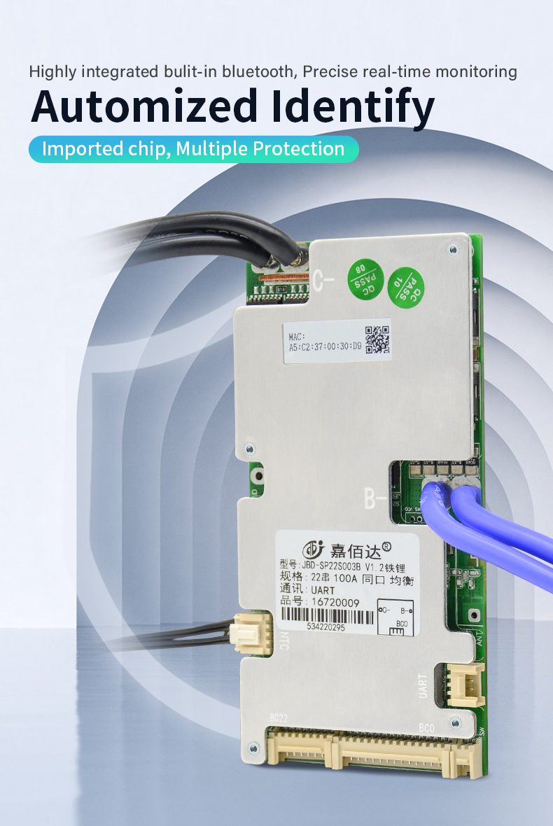 Hot selling 18650 lithium Li-ion uart BMS 10s 36v 100a jbd smart 16S 48v 200a bms lifepo4 for lifepo4 battery