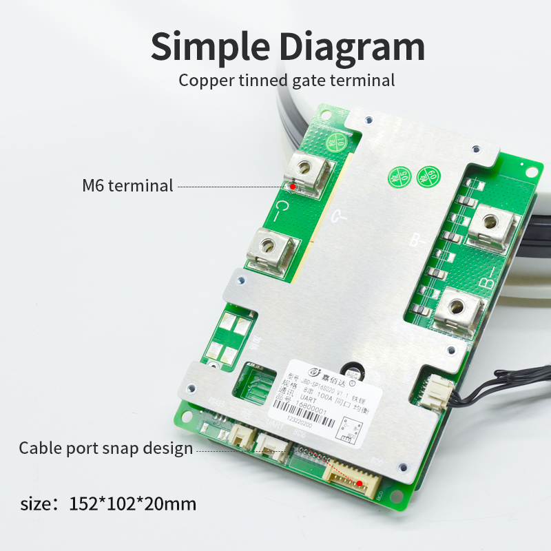 In stock BMS RS485/UART battery protection charger balance board ion 18650 bms 100a 8s jbd smart lifepo4 bms for lithium battery