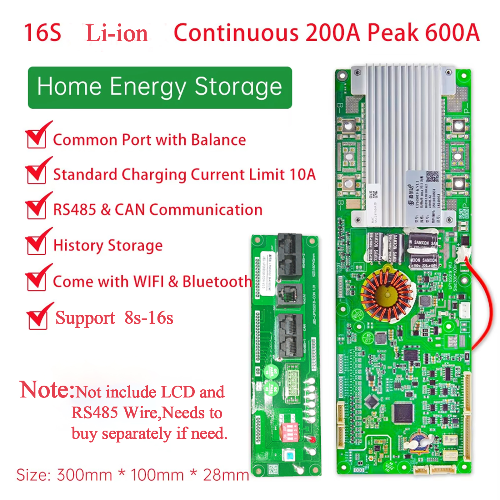 JBD BMS 8~16S 50~200A Lifepo4/ion ESS Inverter Smart BMS Supports RS485 CAN BT Wifi