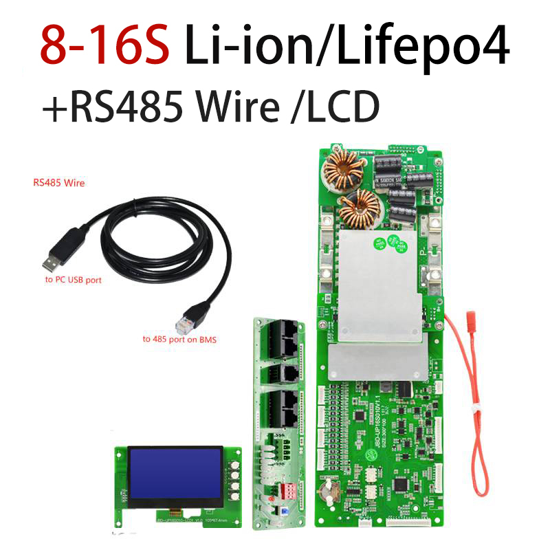 JBD Smart BMS Lithium Ion Battery 18650 Charger Protect Board 60V 48 Volt Lifepo4 15S/16S 100A RS485/CAN BUS blue tooth BMS 48V