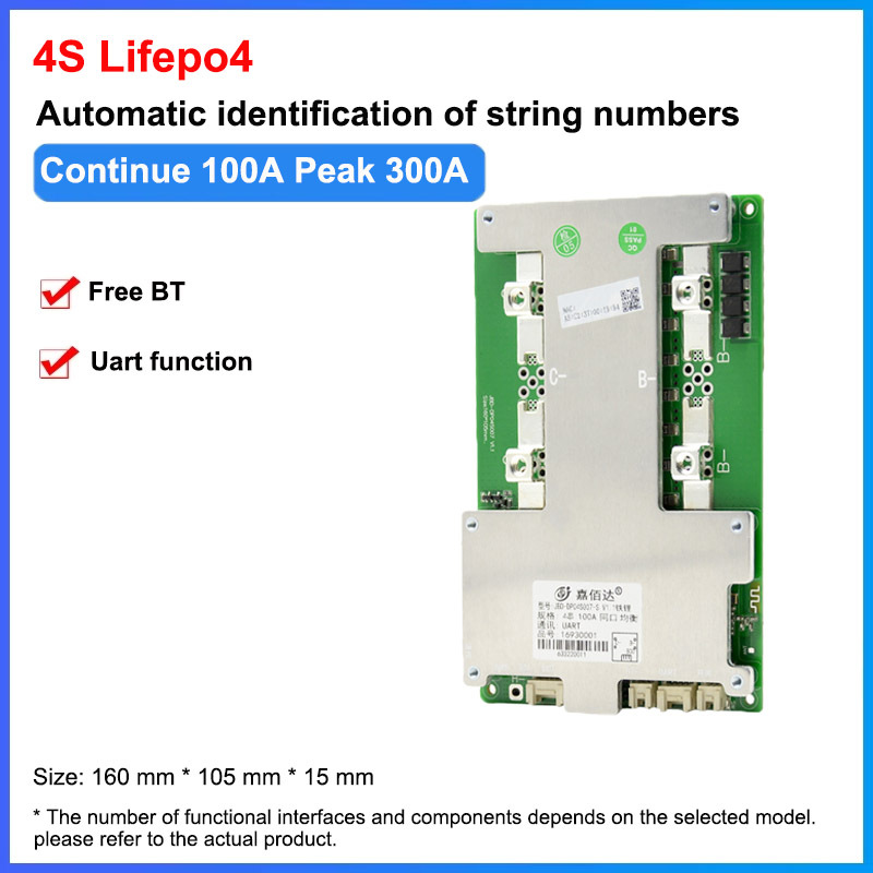 Jiabaida lithuim battery BMS 18650 charger discharging balance 100a/150a 12v pcb protection board jbd smart 3s/4s lifepo4 bms
