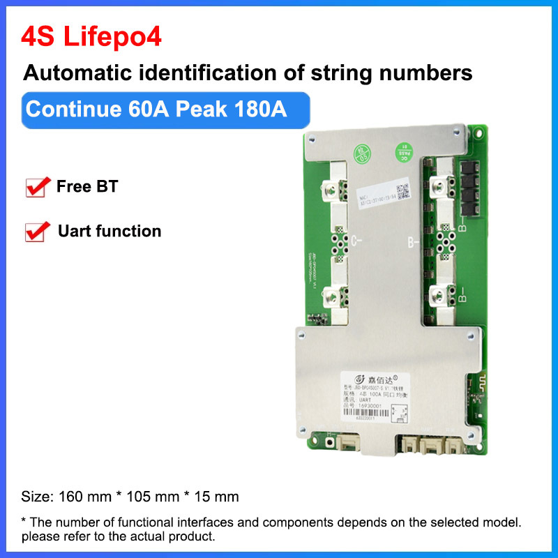 Jiabaida lithuim battery BMS 18650 charger discharging balance 100a/150a 12v pcb protection board jbd smart 3s/4s lifepo4 bms