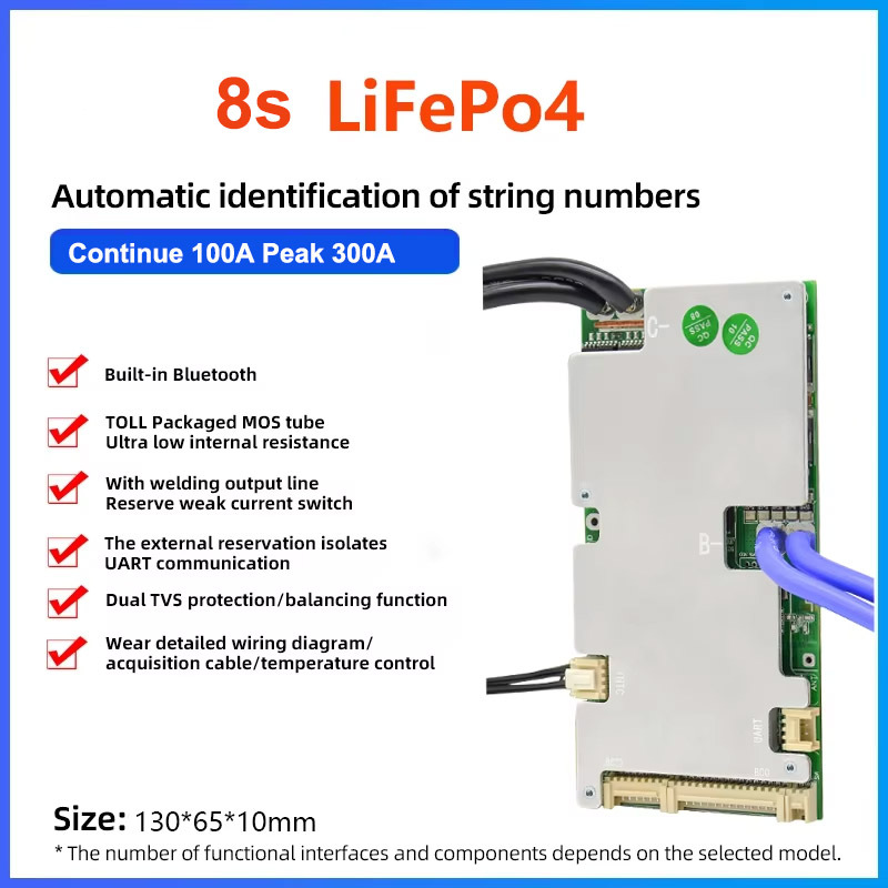Hot selling 18650 lithium Li-ion uart BMS 10s 36v 100a jbd smart 16S 48v 200a bms lifepo4 for lifepo4 battery