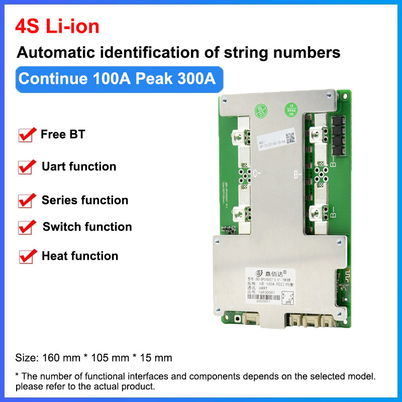 Jiabaida lithuim battery BMS 18650 charger discharging balance 100a/150a 12v pcb protection board jbd smart 3s/4s lifepo4 bms