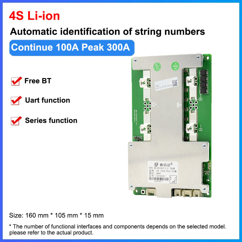 Jiabaida lithuim battery BMS 18650 charger discharging balance 100a/150a 12v pcb protection board jbd smart 3s/4s lifepo4 bms