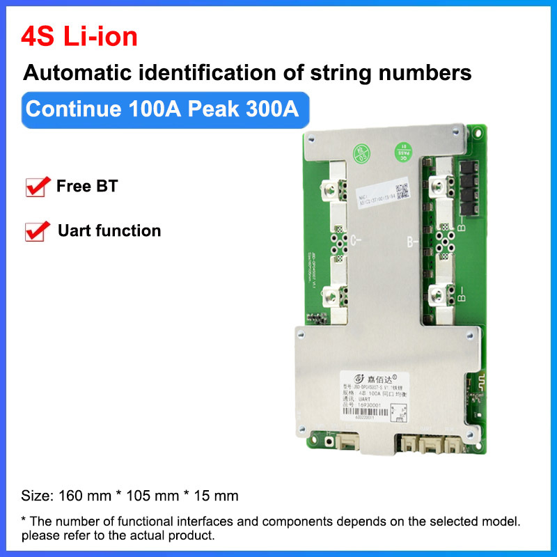 Jiabaida lithuim battery BMS 18650 charger discharging balance 100a/150a 12v pcb protection board jbd smart 3s/4s lifepo4 bms