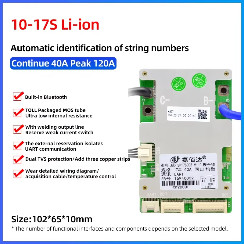 JBD Battery Management Systems UART/BT 18650 Smart BMS Board 40A/50A/80A 16S 48V Lifepo4/Ion JiaBaiDa BMS For Lithium Batteries