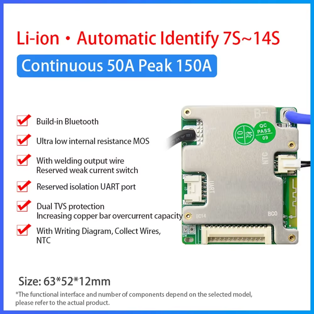 Jiabaida bms 14s 48v lithium battery bms 14s 18650 bms