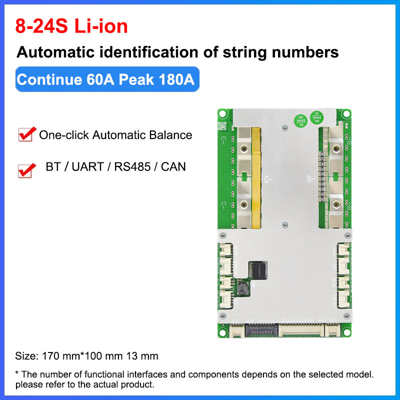 JBD SMART BMS 4NTC sensor 24S 150A Lipo4/Li-ion battery pack 72V 40A 60A 100A bms high voltage with UART/Rs485/CANBUS/BUZZER