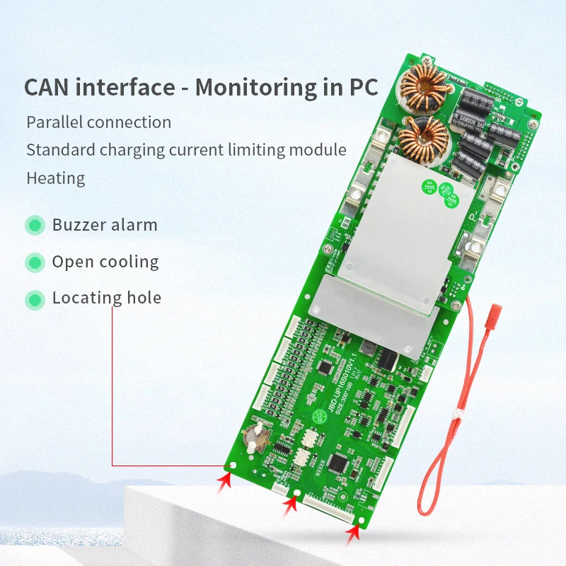JBD UP16S010 Energy Storage BMS Lithium Ion Battery 18650 Charger Protect Board 60V 48 Volt Lifepo4 15S/16S 100A RS485/CAN BUS blue tooth BMS 48V