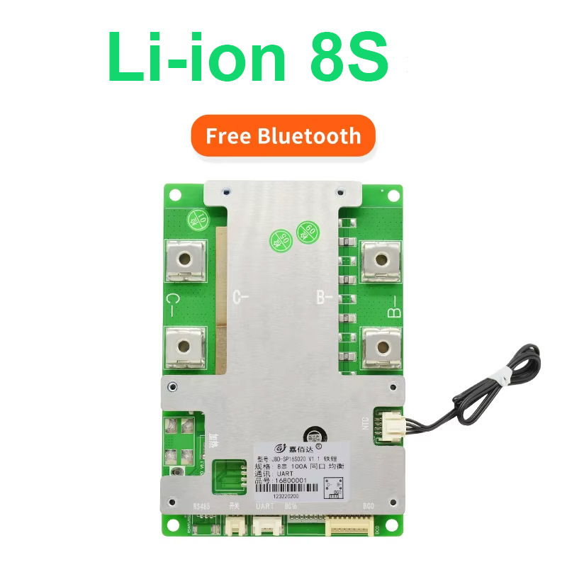 In stock BMS RS485/UART battery protection charger balance board ion 18650 bms 100a 8s jbd smart lifepo4 bms for lithium battery