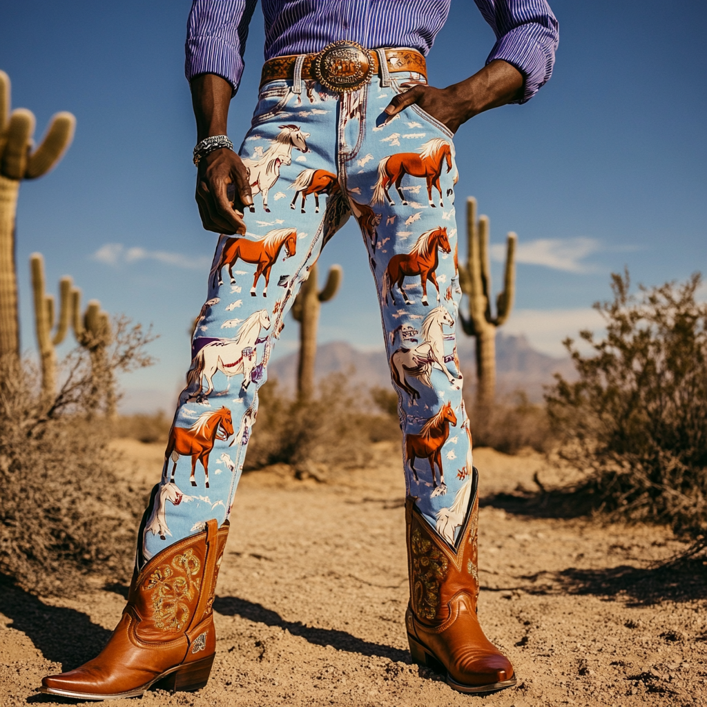 Western Narrow jeans Cowboy Men's Fashion Casual Pants High Quality