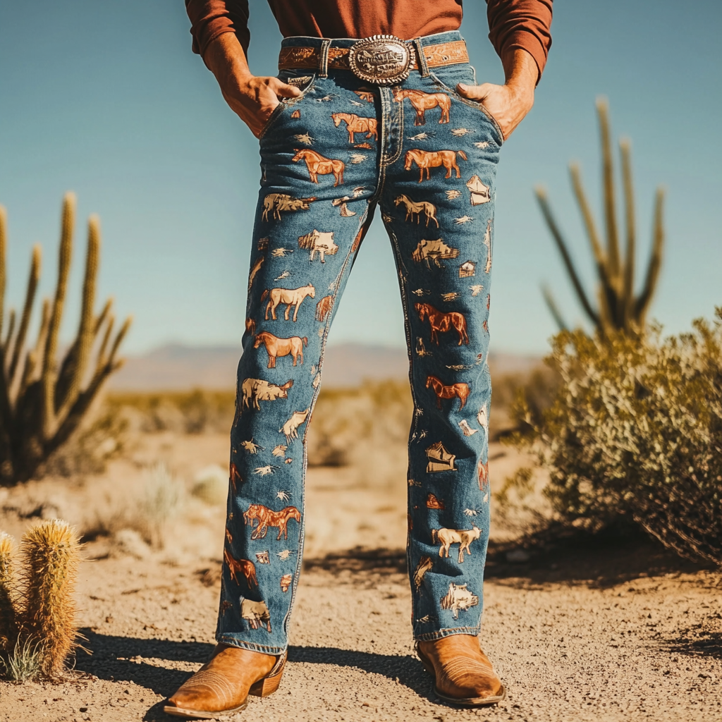 Western Narrow jeans Cowboy Men's Fashion Casual Pants High Quality