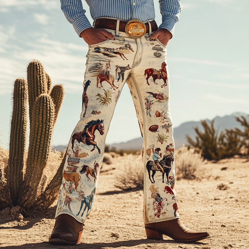 Western Straight Jeans Cowboy Men's Fashion Casual Pants High Quality