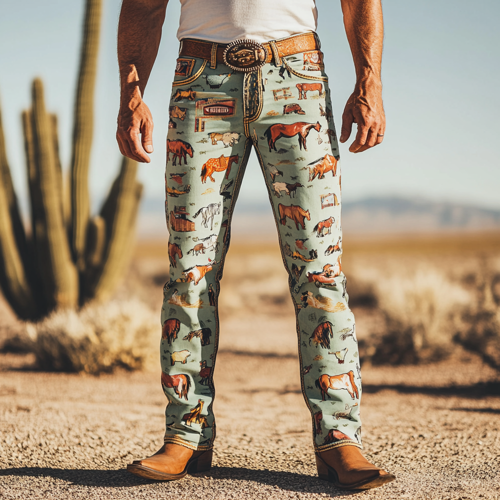 Western Narrow jeans Cowboy Men's Fashion Casual Pants High Quality