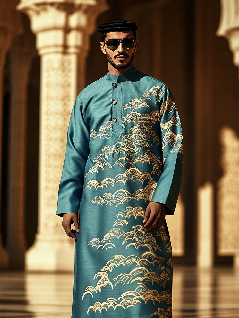 Luxury cyan Thobe Robe Limited sale Men's Fashion High quality