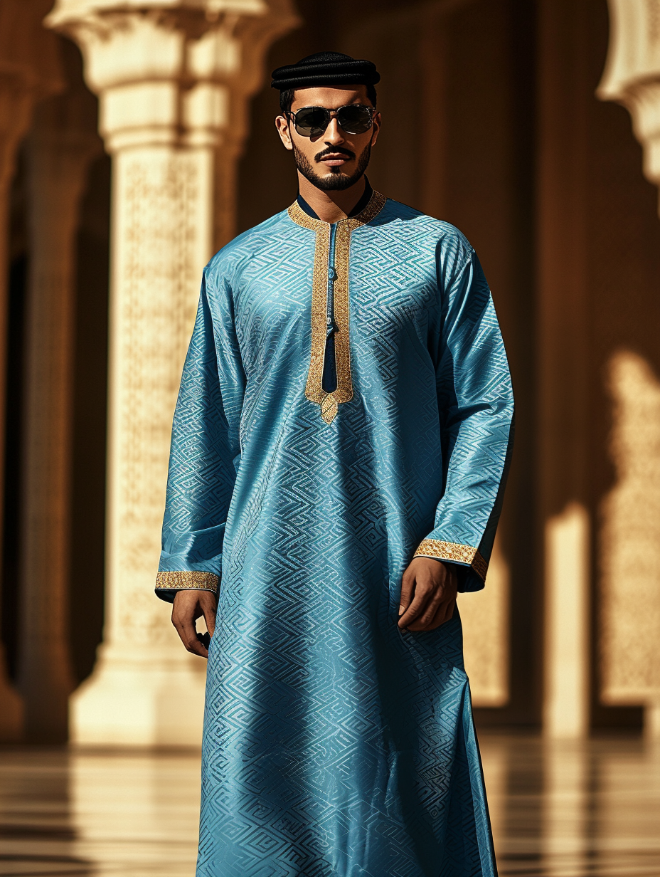 Luxury cyan Thobe Robe Limited sale Men's Fashion High quality