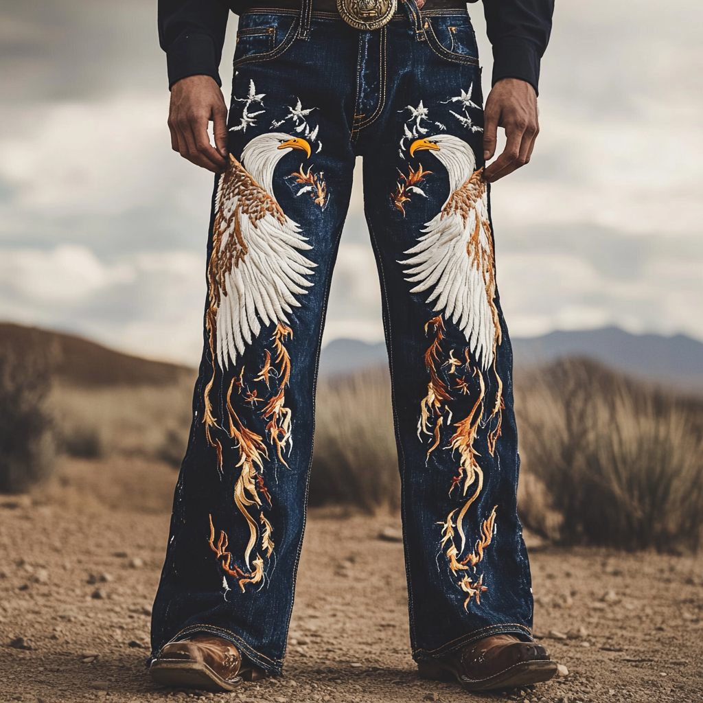 Western Straight Jeans Cowboy Men's Fashion Casual Pants High Quality