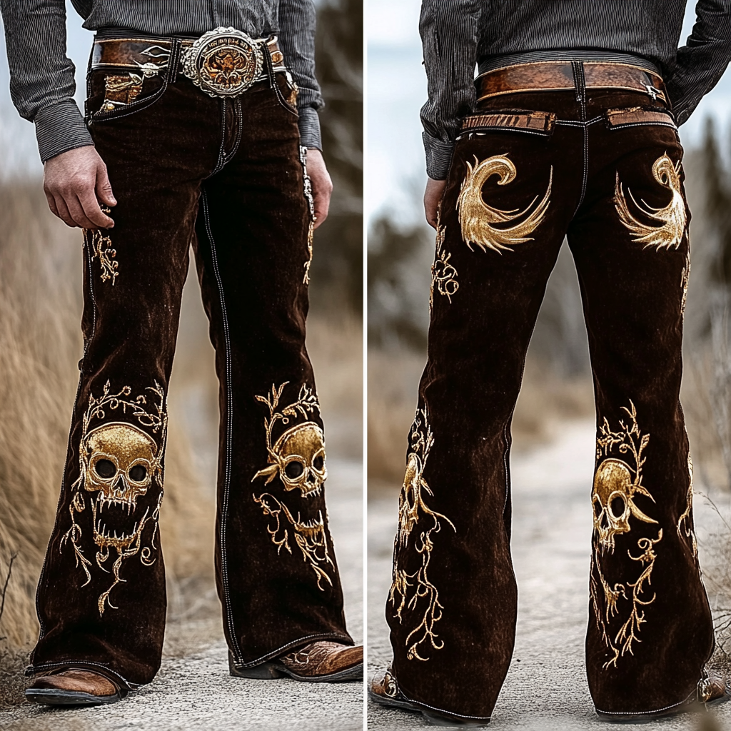 Western Straight Jeans Cowboy Men's Fashion Casual Pants High Quality